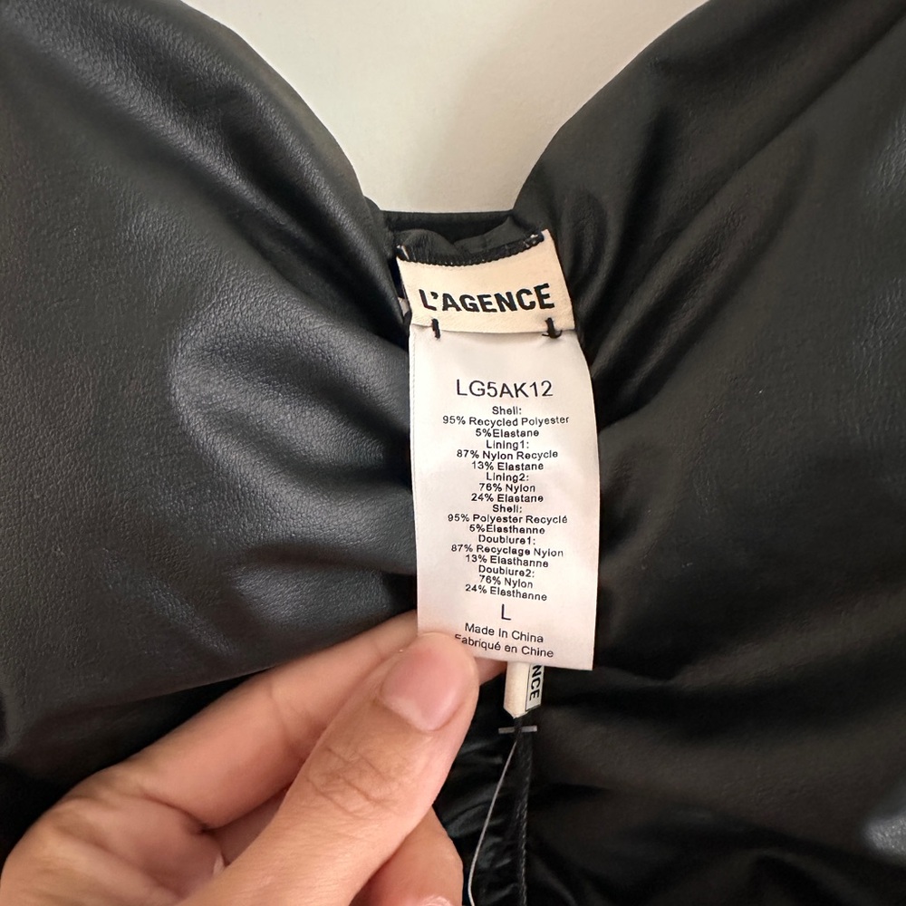 NWT L'AGENCE Aubrey Ruched Faux Leather One-Piece Swimsuit - Picture 3 of 9